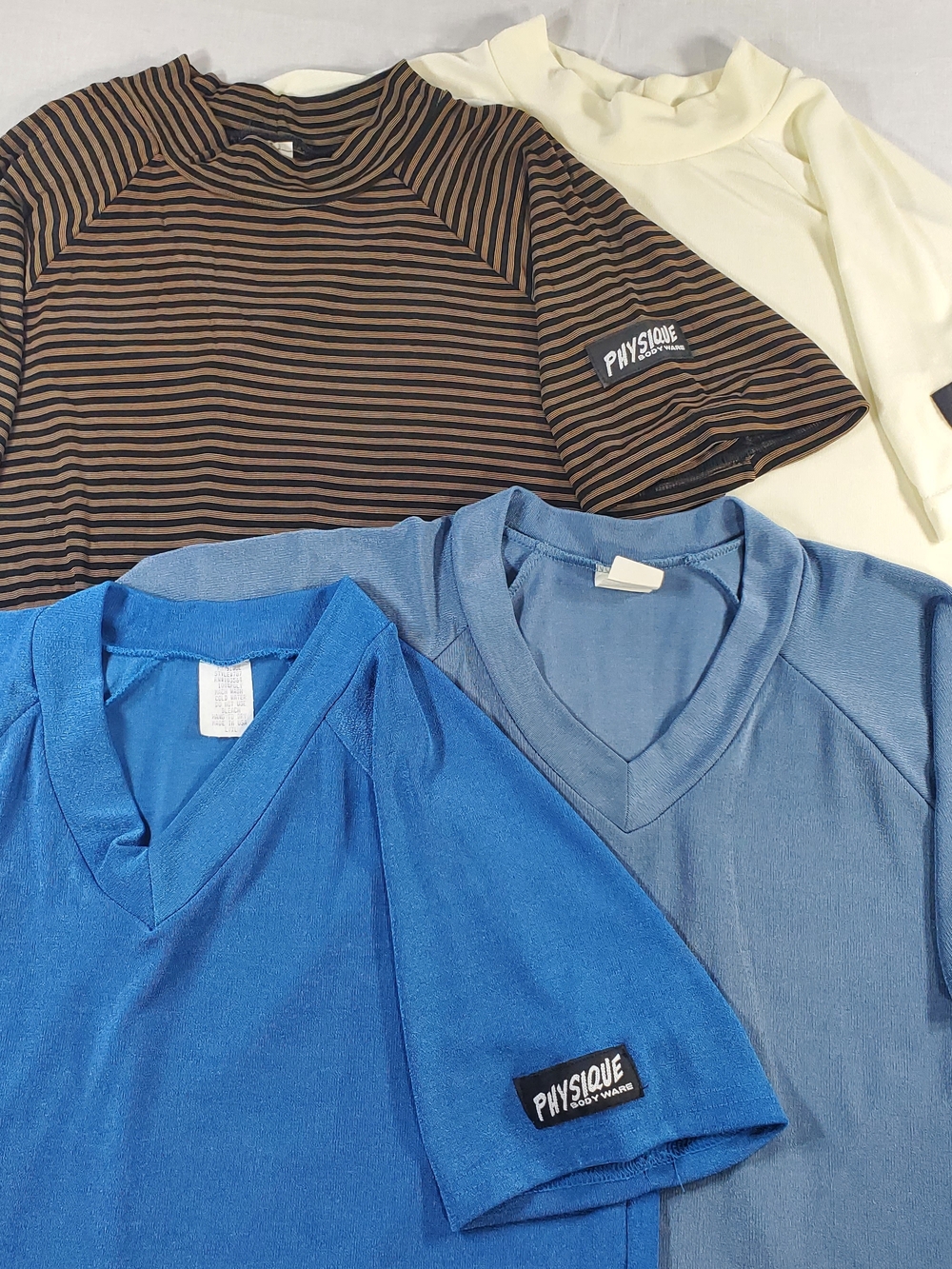Physique Body Ware Shirt Lot Men L/XL 4pc Stretch Tees Mock & V-neck Made in USA
